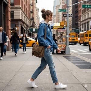 Uniform Code Denim Blue Hoodie Button-Up 100% Cotton Shirt Men’s M